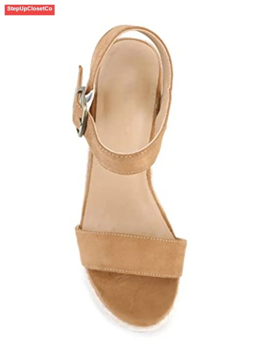 Espadrille Platform Wedge Sandals with Ankle Strap Buckle, Faux Leather, Open